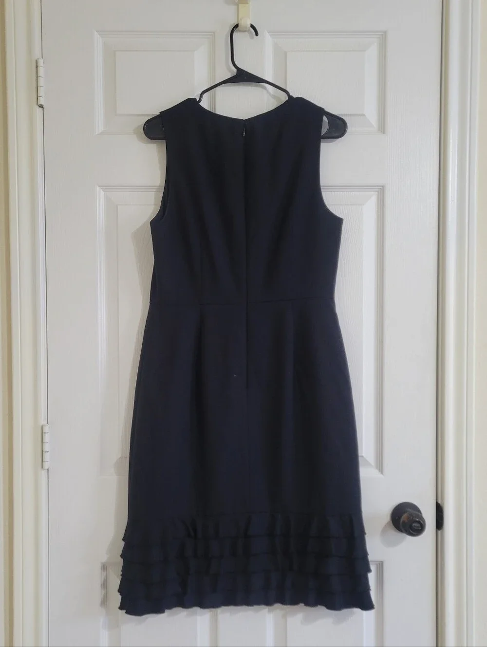 J. Crew 100% Wool Black Sleeveless Midi Dress with Ruffle Hem